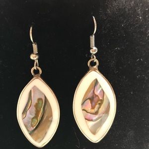 Sterling Silver  & inlaid shell drop ear earrings